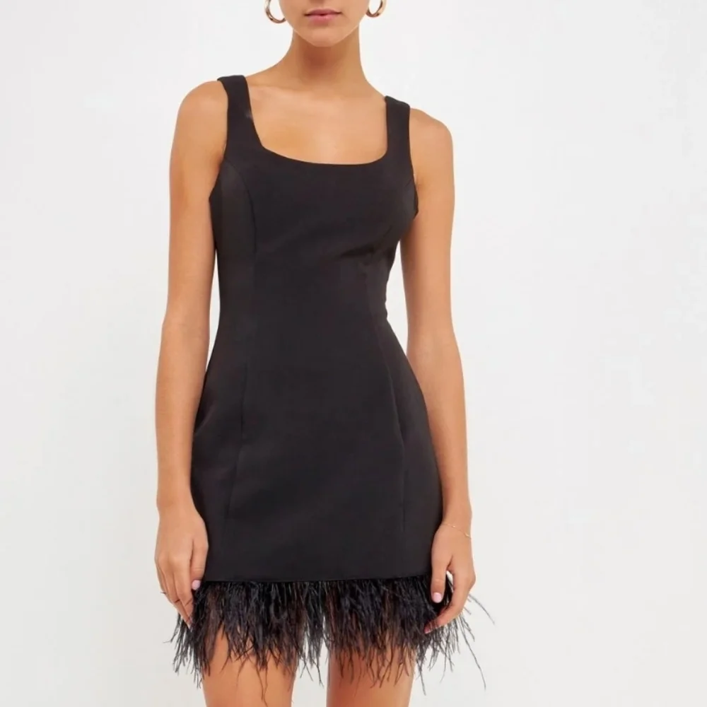 endless rose Feather Trim‎ Mini Dress BLACK Cutout Bow Size XS - Picture 2 of 6